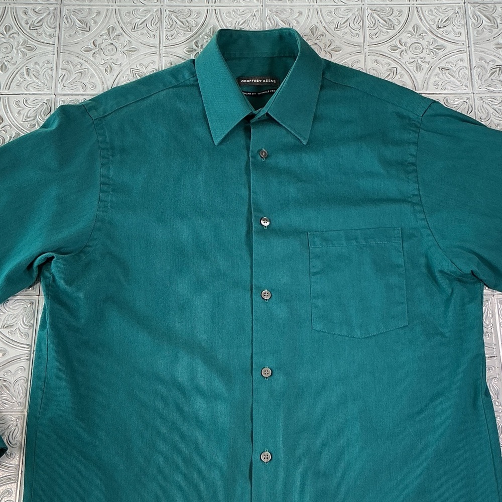 Geoffrey Beene Teal Green Long-Sleeve Button-Up Shirt Size 32/33 Neck 15”